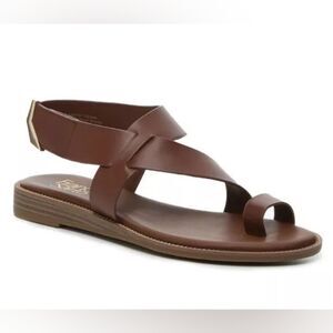 Franco Sarto Glenni Brown Leather Thong Sandals Size 9 Flat Strappy Comfort
